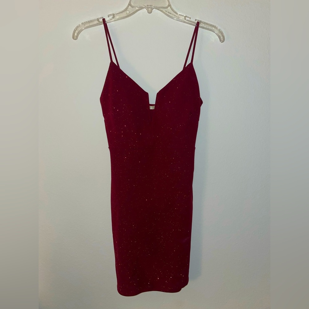 Red Sparkly Vegas Dress - Short Spaghetti Strap